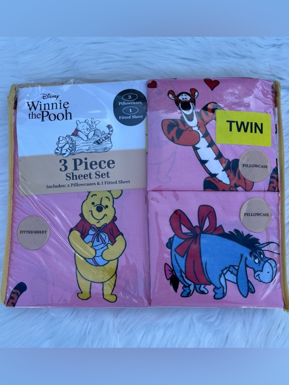 🆕 Winnie The Pooh 3 Pc Twin Pink Sheet Set Pooh, Tigger, Eeyore, Piglet